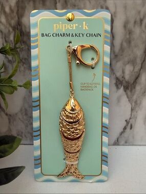 Piper K Gold Fish Bag Charm Keychain Clip Purse Backpack Accessory